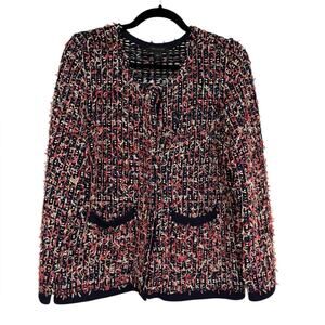 Ann Taylor Fuzzy Textured Confetti Tweed Lady Jacket - Size M